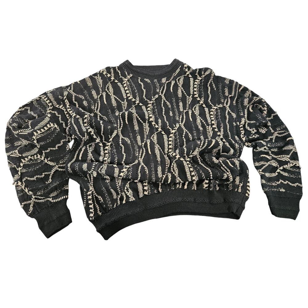 Vintage Alan Stuart Sweater Mens 2X USA Coogi Style 3D Knit Black Cream